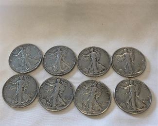 8 Lady Liberty Silver Half Dollars