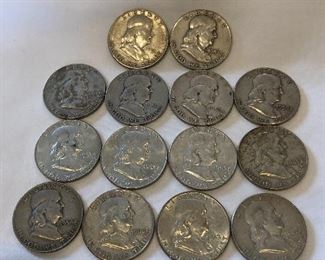 14 Ben Franklin Silver Half Dollars