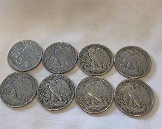 8 Lady Liberty Silver Half Dollars