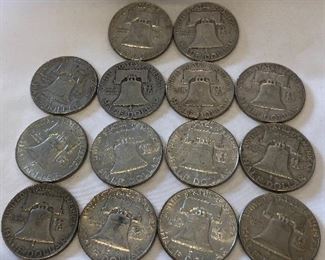14 Ben Franklin Silver Half Dollars