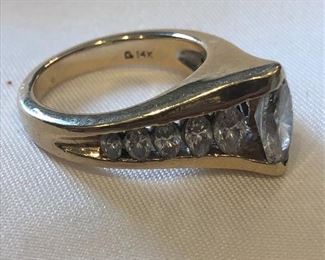 14k Gold .84ct Marquise Diamond 1.1.ct Total Weight Ring
