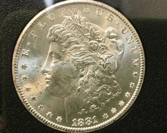 1881 uncirculated morgan silver dollar