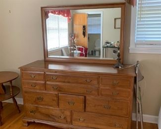 #6		Kling Solid Maple Dresser w/9 drawers - 60x20x34  Mirror  48x32	 $125.00 
