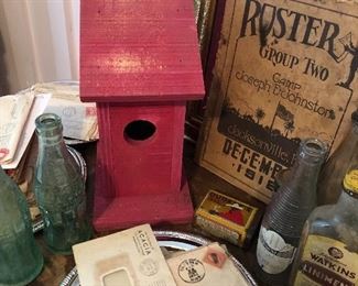 Ww2 love letters and letters home. Ww1 guidebook. Old bottles and old birdhouses