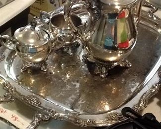 Lovely four piece coffee service with a matching silver plate tray.