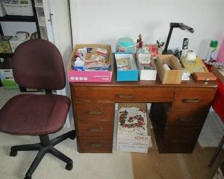 Desk, office chair and household items