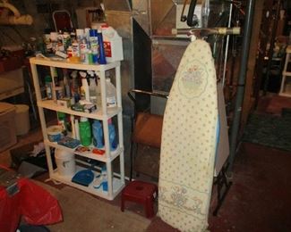 Cleaning supplies and ironing board