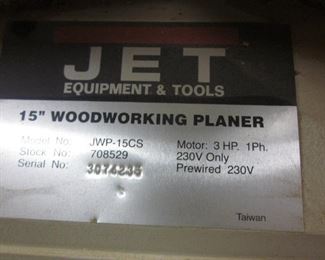 Jet 15" Woodworking Planer