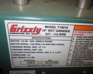 Grizzly 10" Wet Grinder