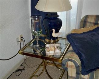 1 of 2 Square Brass End Table with Glass top.