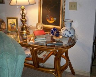 Rattan Table with Glass Top