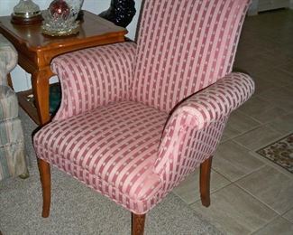 Vintage Pink stripe Upholstered Side Arm Chair