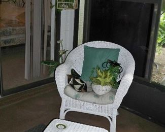 Wicker Chair and Footstool