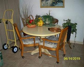 Pedestal Table, 2 - Chairs on Casters