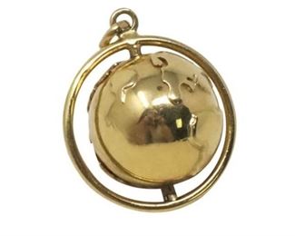 8. Custom 14K Yellow Gold Spinning Globe Pendant