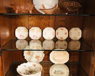 Pink Depression glass , milk glass,