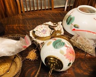 Victorian hand painted light fixture complete