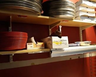 2 Shelves with non-consumable contents of lower shelf; plates, wrenches ticket Gal