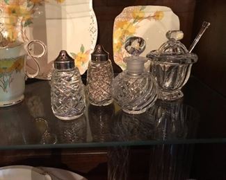 Waterford salt/pepper....baccarat honey/jelly...baccarat small vessel with stopper