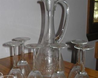 Decanter with Glasses etched