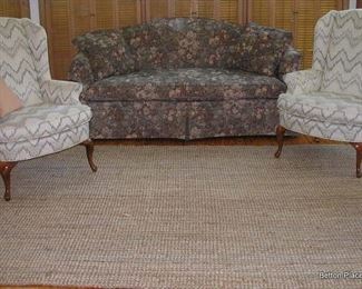 Sofa, Pair Matching Wingback Chairs and floor rug