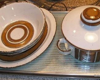 Midwinter Stonehenge Earth Dinnerset including serving Pieces and Teapot. Fabulous Retro 1970s Dinnerware.