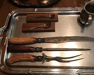 Vintage carving set with silver base