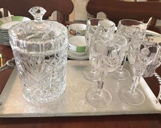 Nice Czech crystal goblets and ice bucket