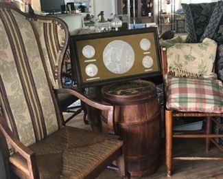 Nice Queen Anne chair and old keg table