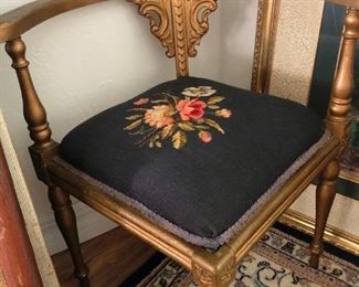 Victorian corner chair with upholstered cushion  