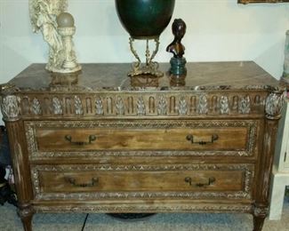 MARBLE TOP WOODEN CARVED CONSOLE
