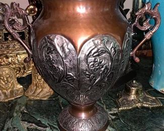 VINTAGE LARGE COPPER SILVER METAL URN $40