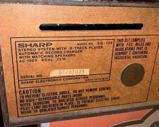 Vintage Rare 1970s Sharp Model SG-133 AM/FM Stereo Record 8-Track 