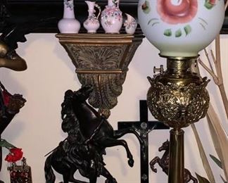 OLD BRONZE LARGE HORSES OF MARLEY SIGNED COUSTOU -   $300   LAMP  $165