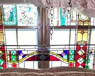 TRANSOM STAIN GLASS  3 LARGE PIECES  ...  ONE IS 66"x 20"   THE  2 MATCHING PIECES ARE 5FT x 7 