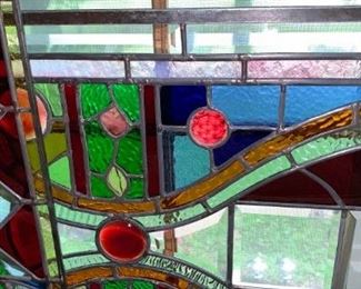 TRANSOM STAIN GLASS  3 LARGE PIECES  ...  ONE IS 66"x 20"   THE  2 MATCHING PIECES ARE 5FT x 7 