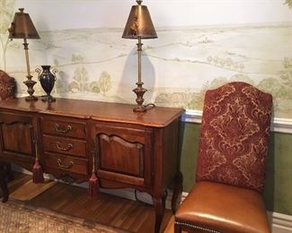 Ethan Allen Sideboard, Dining Chairs and accessories