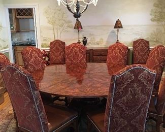 Robert Jupe inspired Dining Table, With Burl Swirl Finish,  Inlay detailing, Puzzle Section Table, Absolutely Amazing and Unique!!!