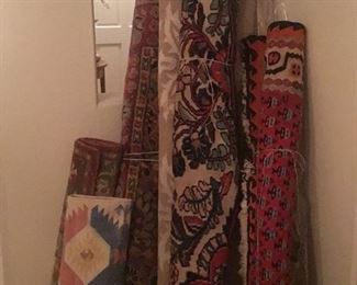 Kilim and Dhurrie rugs, as well as some from Pottery Barn.  Both vintage and newer, all in good to excellent condition.