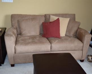 Love Seat, Pillows, Ottoman, Side Table