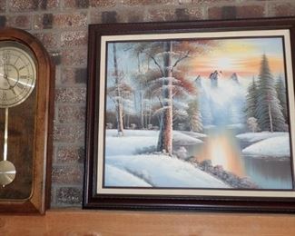 CLOCK AND OIL PAINTING