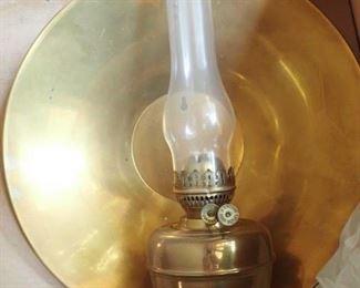 MADE IN ENGLAND LARGE KERO LAMP AND BRASS REFLECTOR