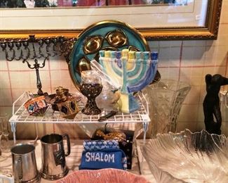 Judiaca inc ornaments, Seder plate, Menorahs, Kiddush Cup