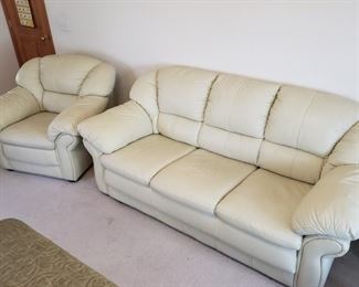 Cream Leather Sofa and Chairs