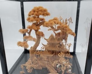 Vintage Hand Carved Pagoda in Glass Buff Box
