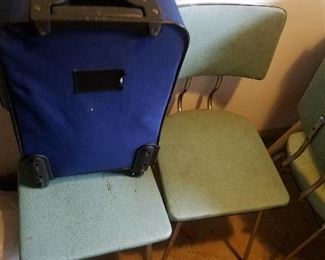 luggage plus 3 turquoise colored chairs vintage 
