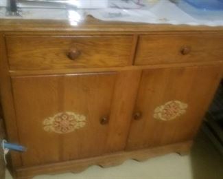 antique stenciled oak buffet