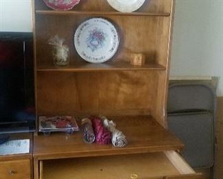 maple cabinet with hutch 2 piece .Ethan allen