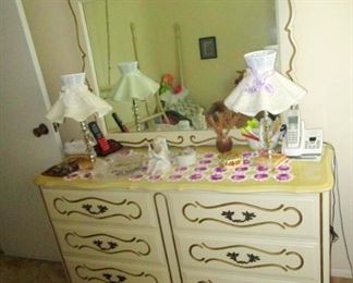 Dresser with mirror. matching bedroom set with canopy bed with chest of drawers