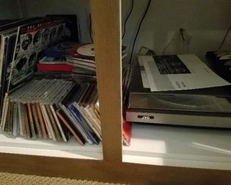 JVC turn table, cd's, albums